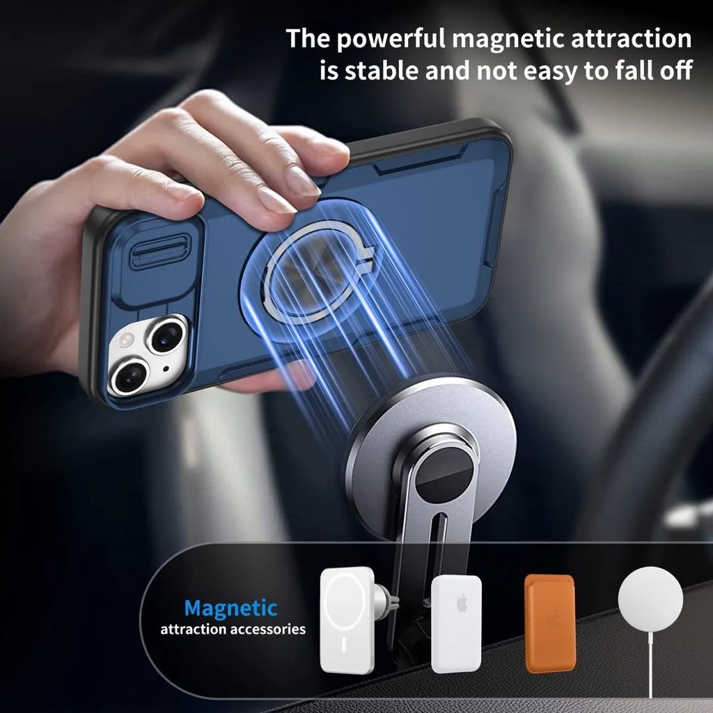 2-in-1 Magnetic Sliding Lens Case, Blue for iPhone 14 Plus