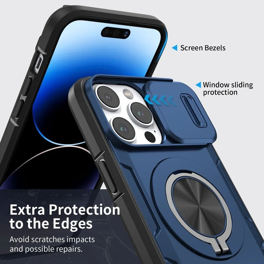 2-in-1 Magnetic Sliding Lens Case, Orange for iPhone 14 Pro Max