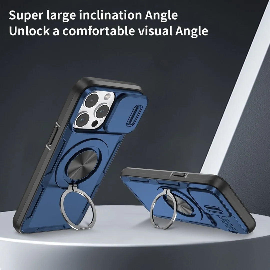 2-in-1 Magnetic Sliding Lens Case, Orange for iPhone 14 Pro