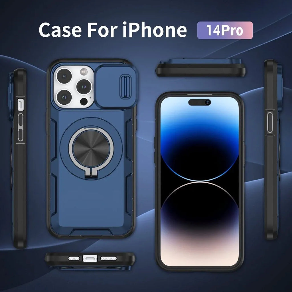 2-in-1 Magnetic Sliding Lens Case, Orange for iPhone 14 Pro
