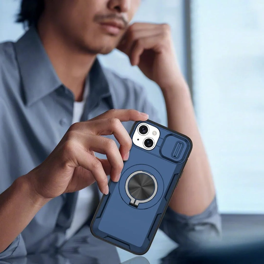 2-in-1 Magnetic Sliding Lens Case, Blue for iPhone 15