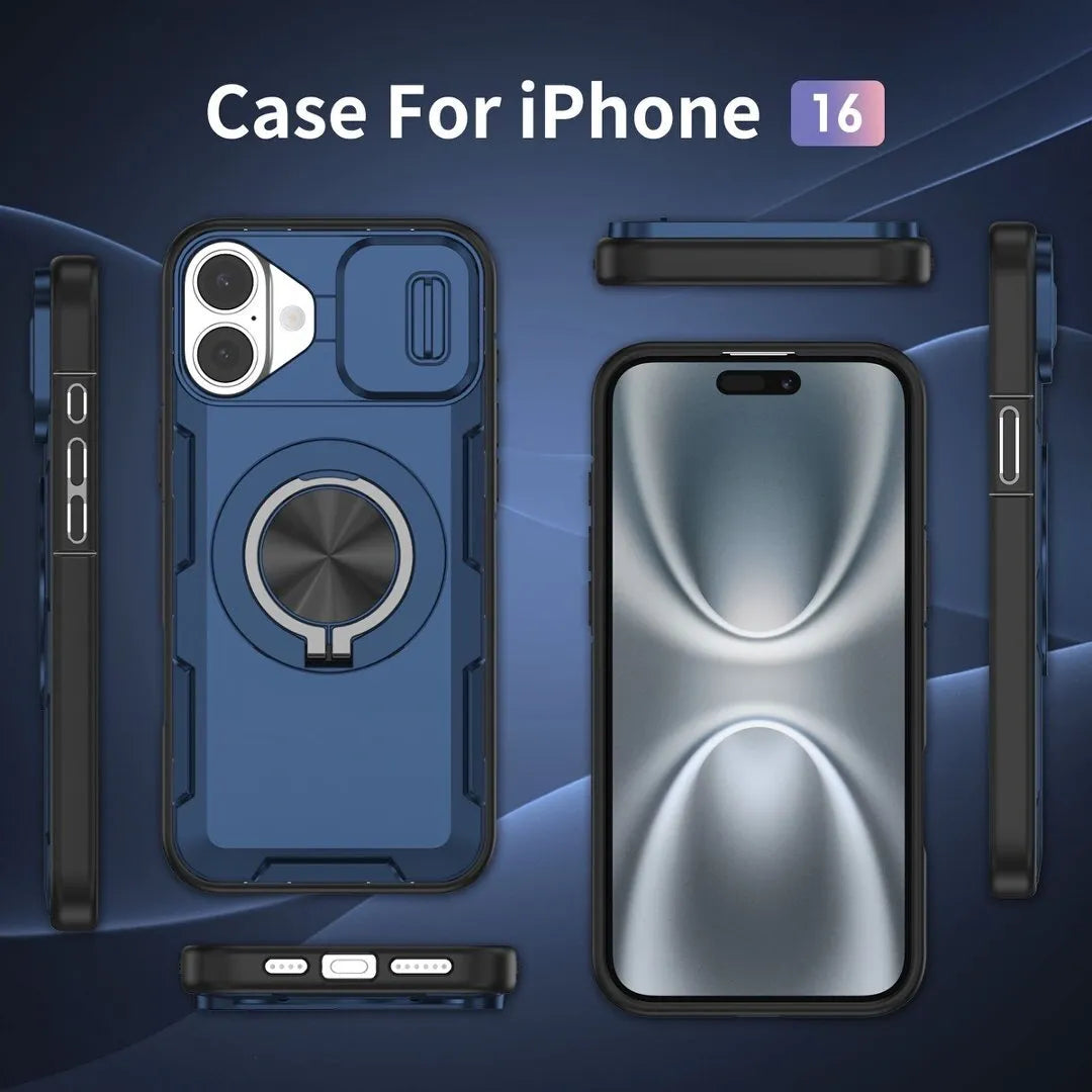 2-in-1 Magnetic Sliding Lens Case, Blue for iPhone 16