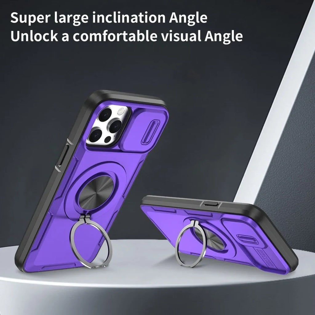 2-in-1 Magnetic Sliding Lens Case, Purple for iPhone 12 Pro