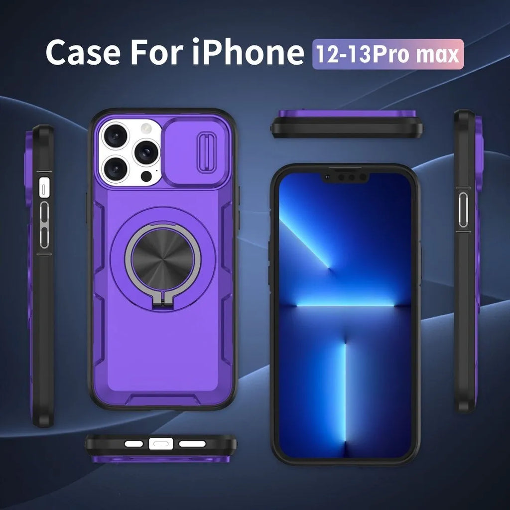 2-in-1 Magnetic Sliding Lens Case, Purple for iPhone 13