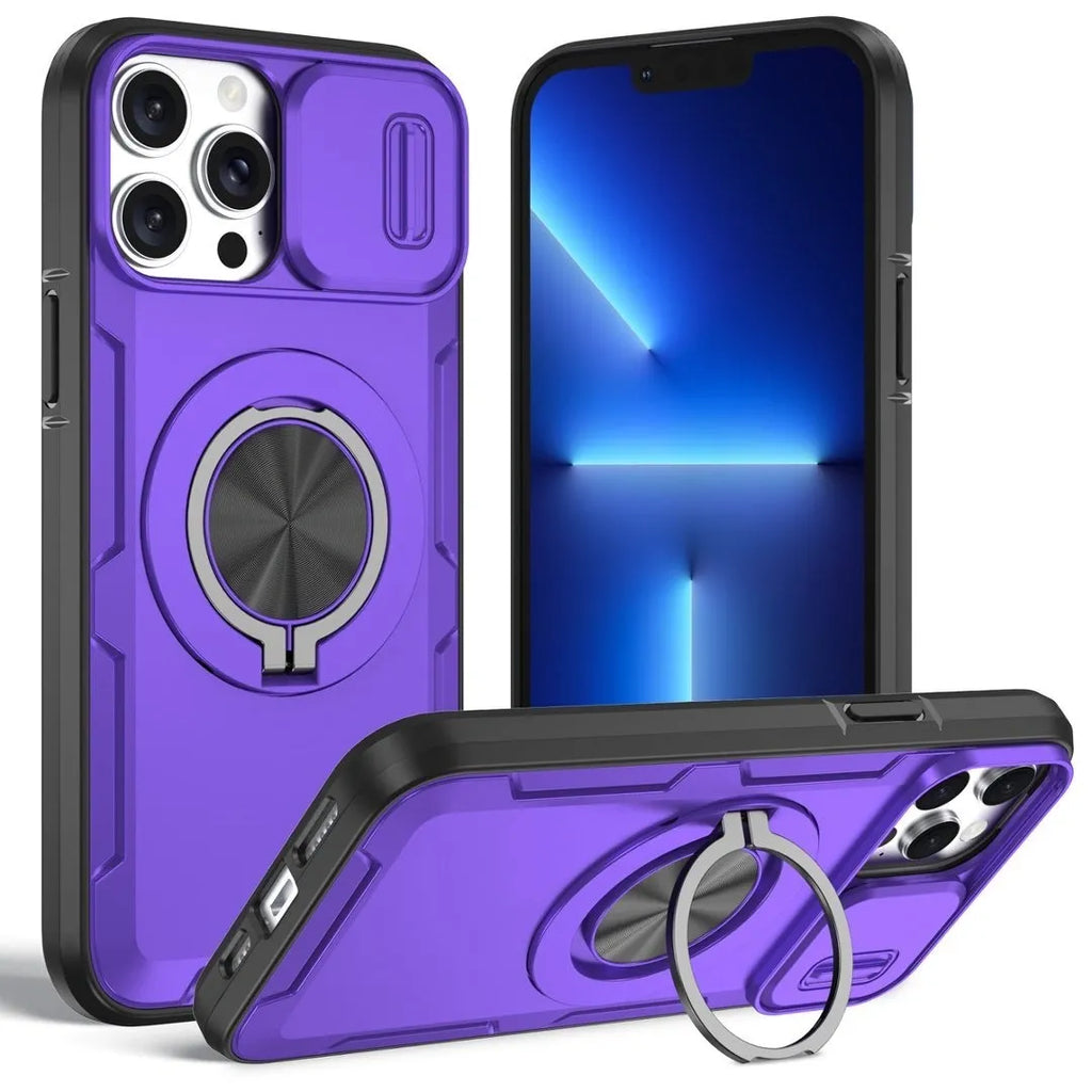2-in-1 Magnetic Sliding Lens Case, Purple for iPhone 13 Pro
