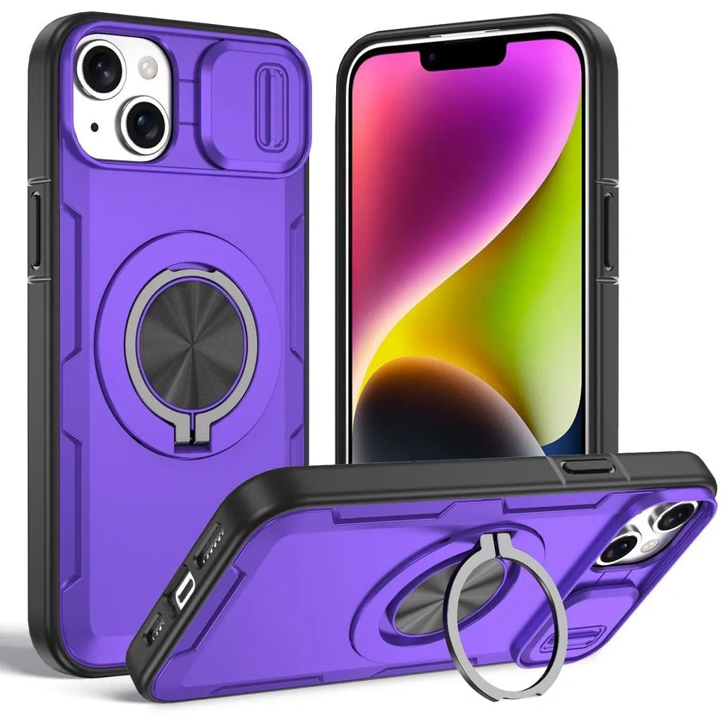 2-in-1 Magnetic Sliding Lens Case, Purple for iPhone 14