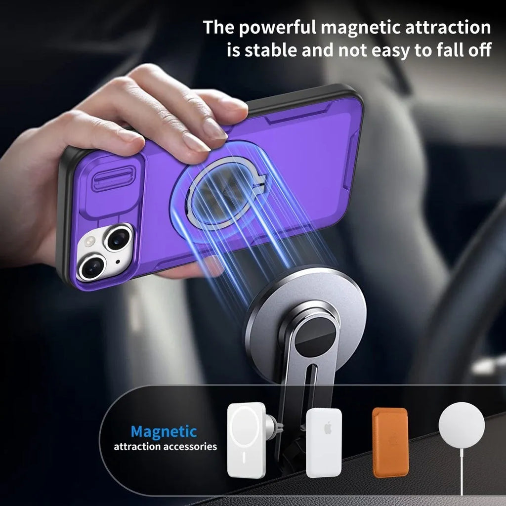 2-in-1 Magnetic Sliding Lens Case, Purple for iPhone 15