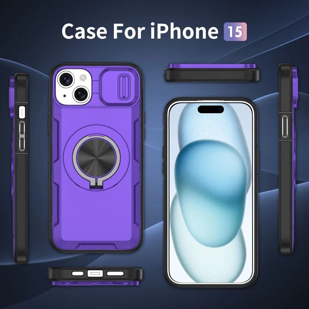 2-in-1 Magnetic Sliding Lens Case, Purple for iPhone 15