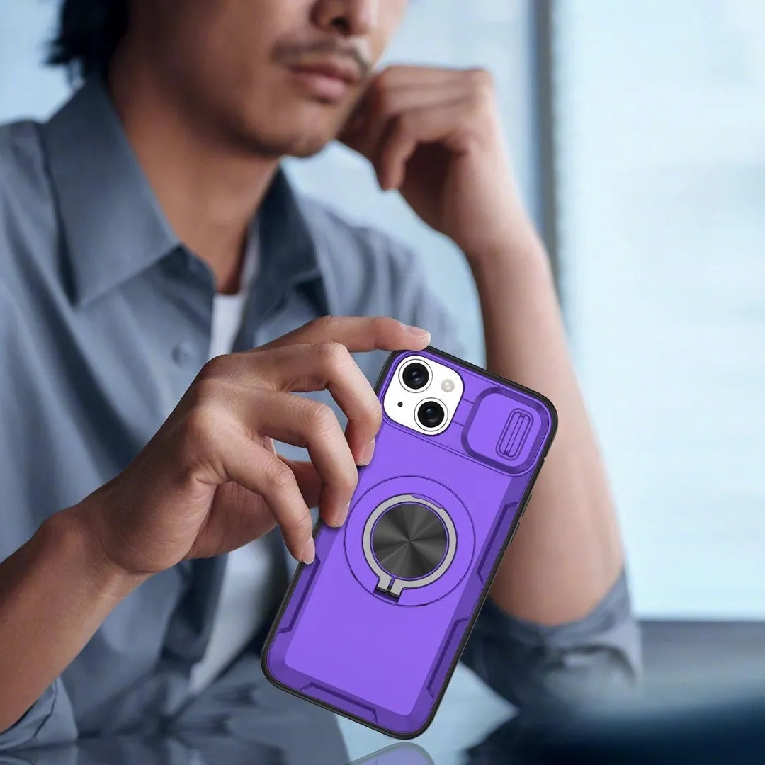 2-in-1 Magnetic Sliding Lens Case, Purple for iPhone 15