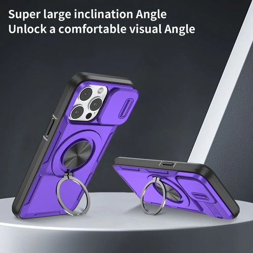 2-in-1 Magnetic Sliding Lens Case, Purple for iPhone 15 Pro