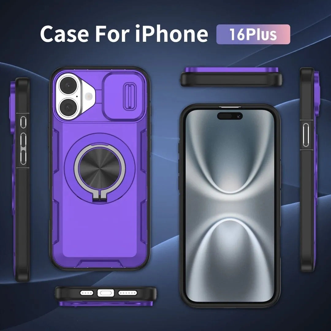 2-in-1 Magnetic Sliding Lens Case, Purple for iPhone 16 Plus