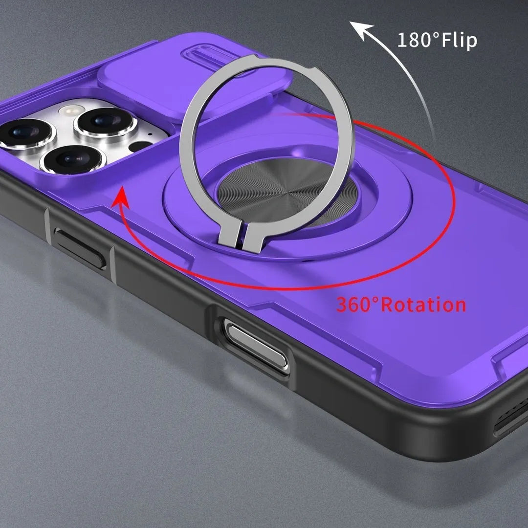 2-in-1 Magnetic Sliding Lens Case, Purple for iPhone 16 Pro Max