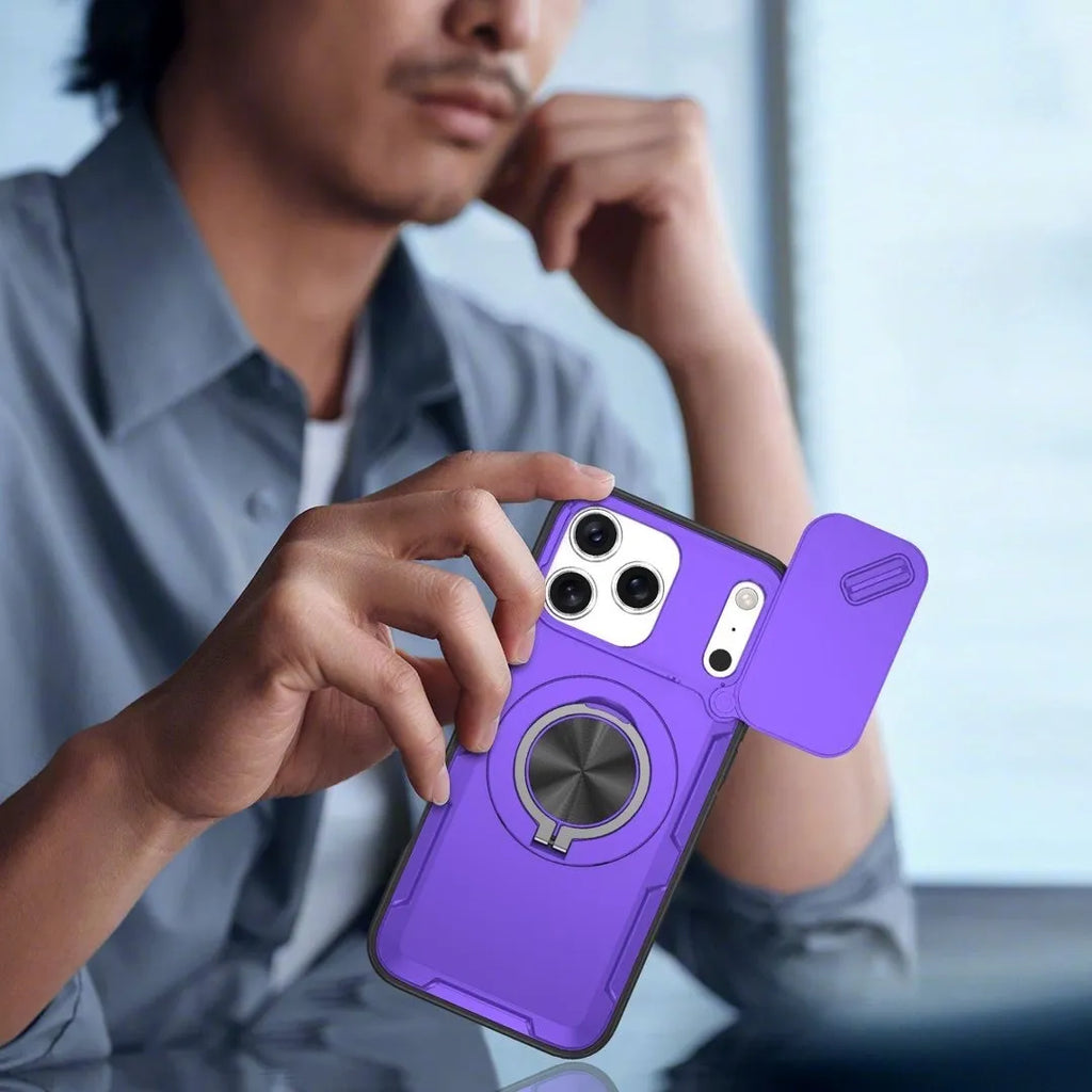 2-in-1 Magnetic Sliding Lens Case, Purple for iPhone 17 Pro Max
