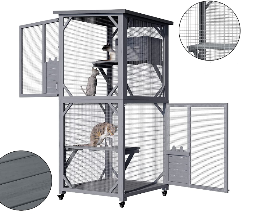 YES4PETS 173cm Pet Cat Bird Shelter Condo with Escape Door Wooden Kitten Cage House