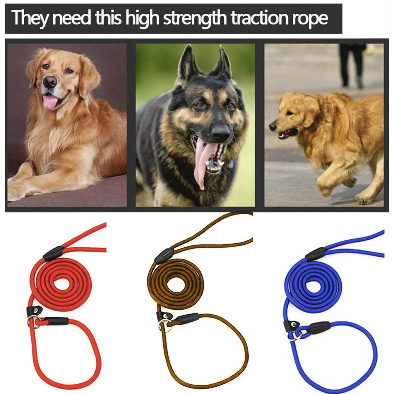 Dog Training Correction Leash Lead Cesar Puppy Pets Millan Slip Nylon Rope 10*140mm - Blue