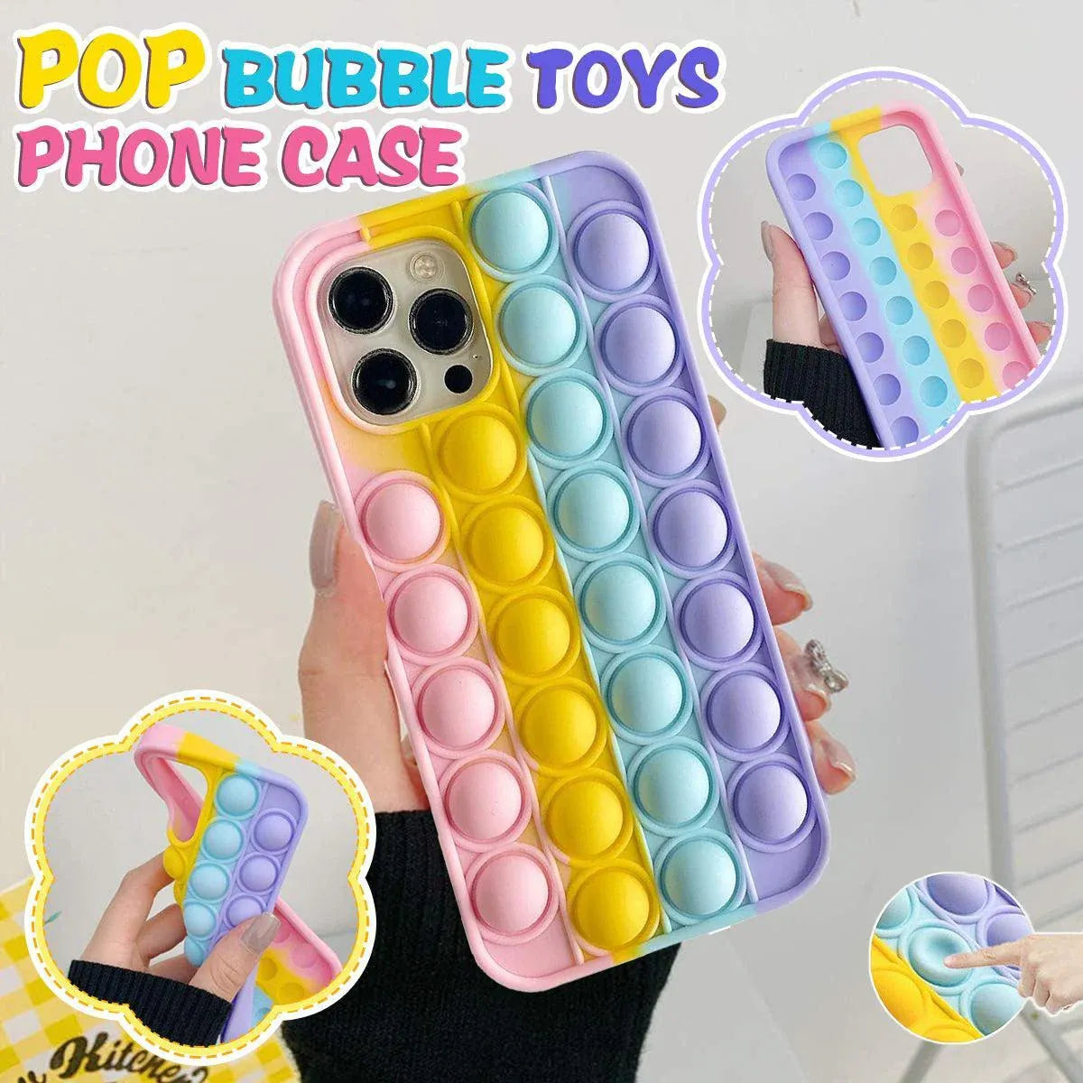 Rainbow Pop Fidget Toys Push It Bubble Phone Case For iPhone 7 8 Plus X XR 11 12 Pro Max - iPhone 11ProMAX