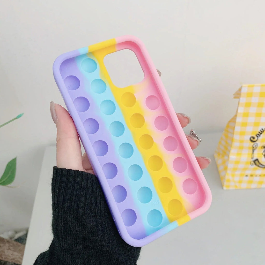 Rainbow Pop Fidget Toys Push It Bubble Phone Case For iPhone 7 8 Plus X XR 11 12 Pro Max - iPhone 11ProMAX
