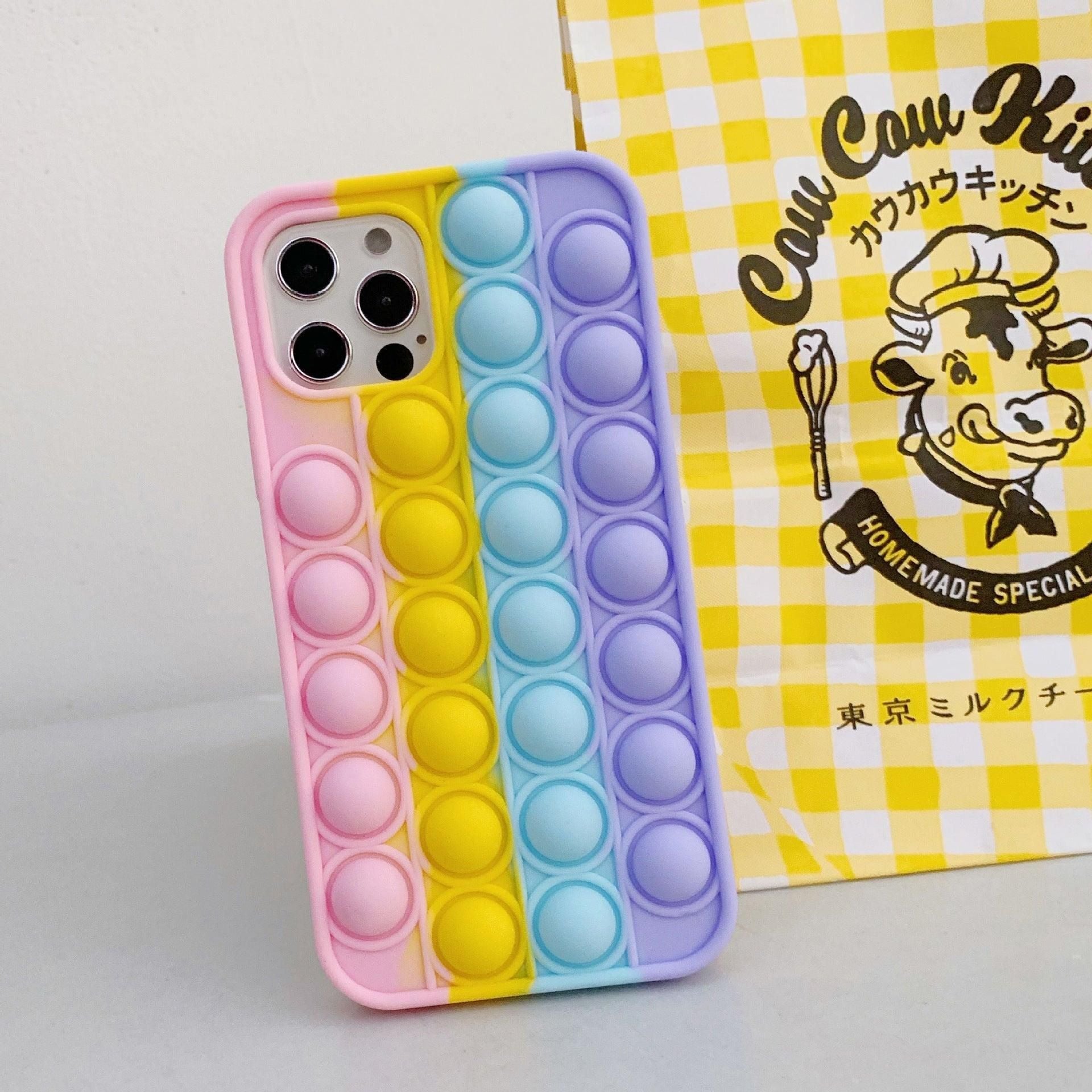 Rainbow Pop Fidget Toys Push It Bubble Phone Case For iPhone 7 8 Plus X XR 11 12 Pro Max - iPhone 12Pro