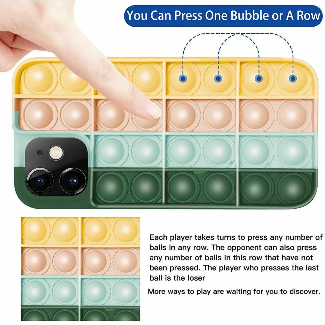 Blue-White Pop Fidget Toys Push It Bubble Phone Case For Iphone - iPhone 13ProMAX