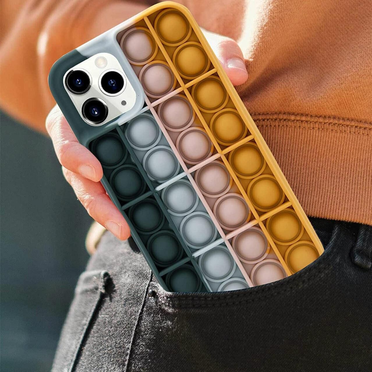 Blue-White Pop Fidget Toys Push It Bubble Phone Case For Iphone - iPhone 12ProMAX
