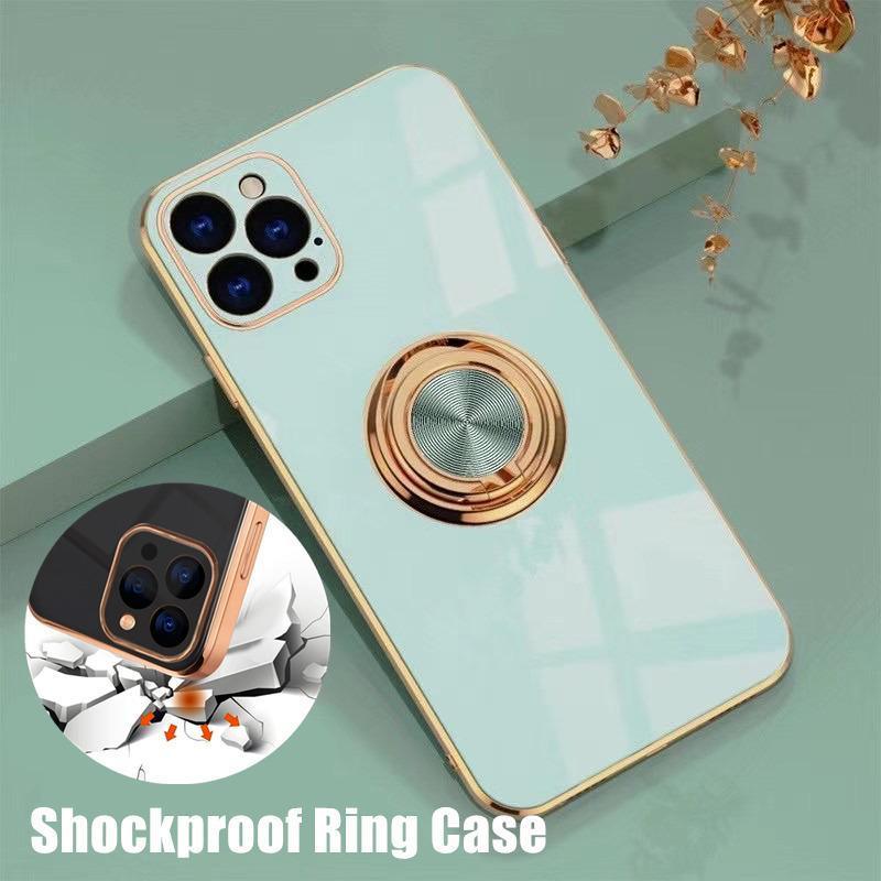 Light Cyan Luxury Shockproof Silicone Ring Case Stand Cover for iPhone 14 13 12 Pro Max - iPhone 14 Plus