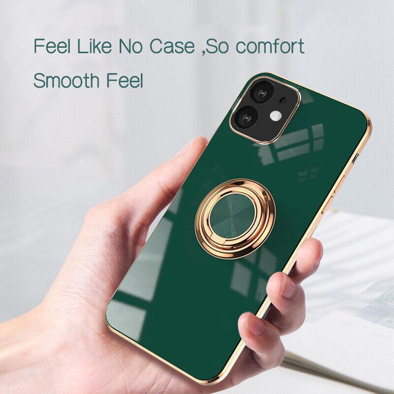 Light Cyan Luxury Shockproof Silicone Ring Case Stand Cover for iPhone 14 13 12 Pro Max - iPhone 14 Pro