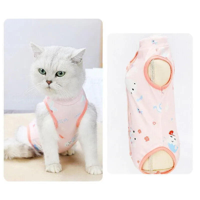 Pet Cat Postoperative Recovery Suit Pet Surgery Clothing Sterilization Weaning Pink - L(Bust: 44cm Length: 34cm)