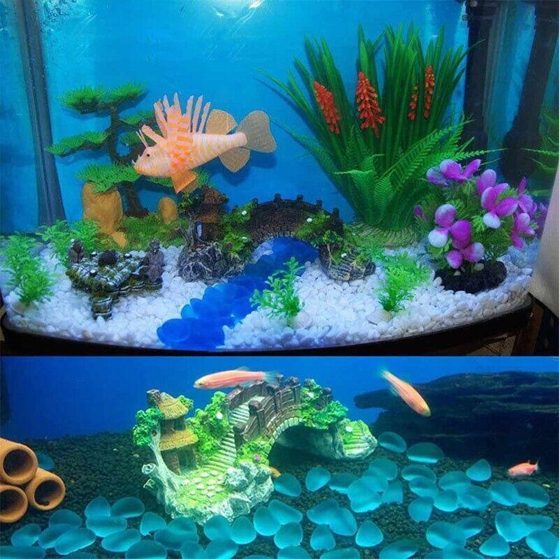 Aquarium Fish Tank Ornament Bridge Resin Rock Pavilion Tree Landscape Decoration - L:19*7*8.5CM
