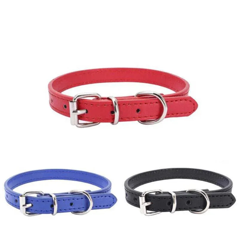 Dog Collar Pet Puppy Adjustable Neck Strap Pu Leather S - Blue