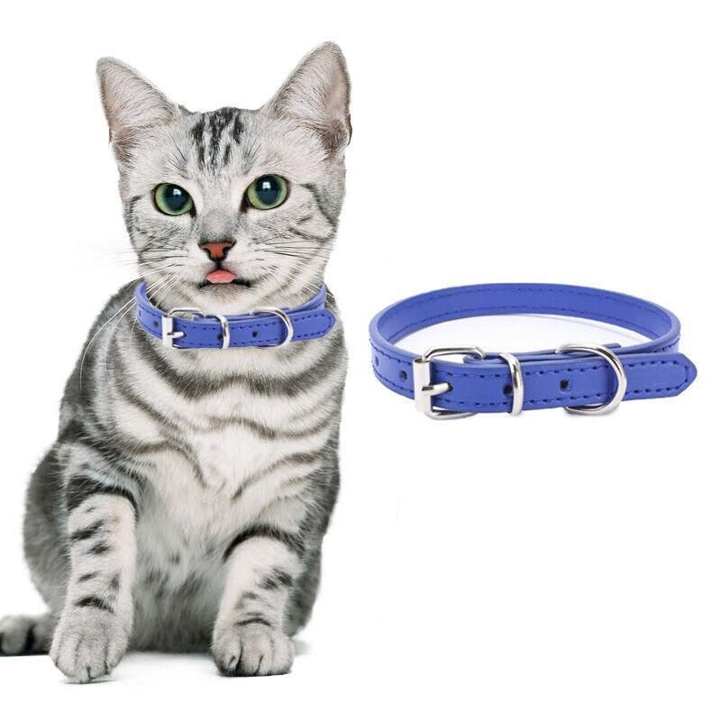 Dog Collar Pet Puppy Adjustable Neck Strap Pu Leather S - Blue