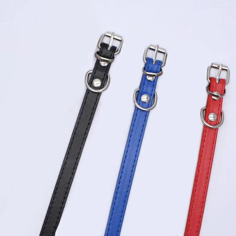 Dog Collar Pet Puppy Adjustable Neck Strap Pu Leather S - Blue