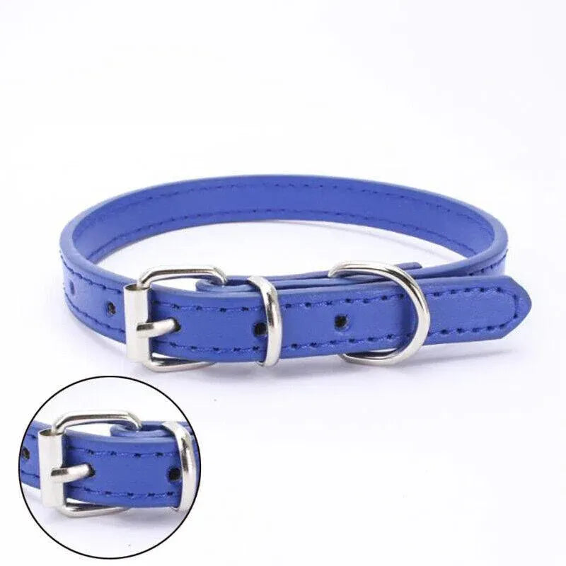 Dog Collar Pet Puppy Adjustable Neck Strap Pu Leather S - Blue
