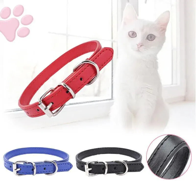 Dog Collar Pet Puppy Adjustable Neck Strap Pu Leather S - Blue