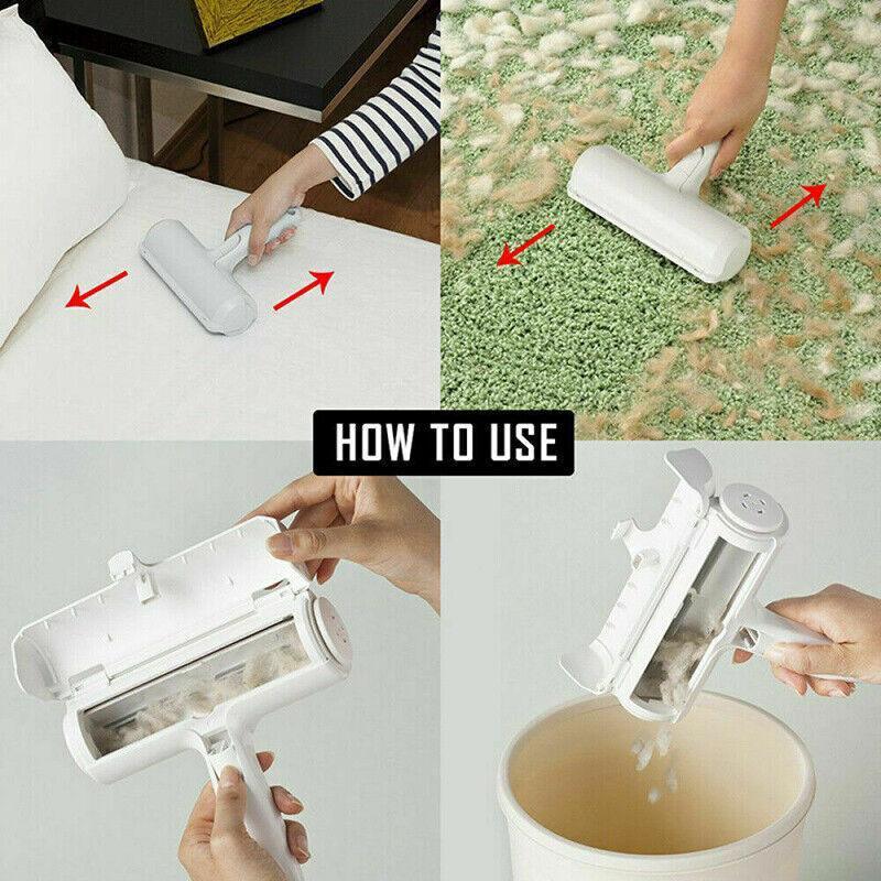 Pet Hair Remover Brush Dog Cat Fur Cleaning Roller Reusable Self Cleaning Tool - Red