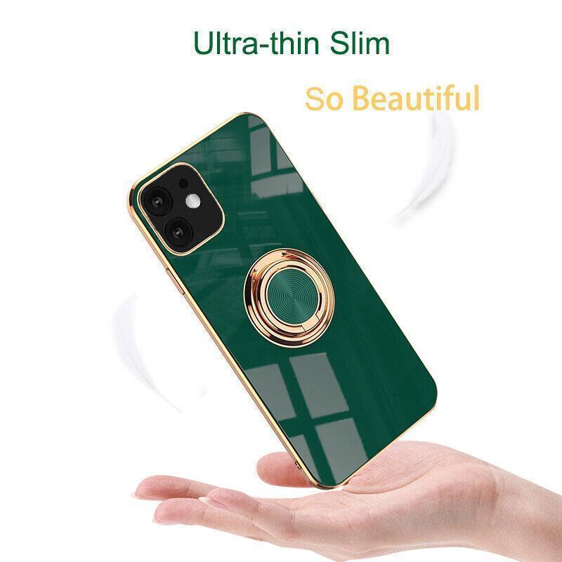 Light Cyan Luxury Shockproof Silicone Ring Case Stand Cover for iPhone 14 13 12 Pro Max - iPhone 11 Pro Max