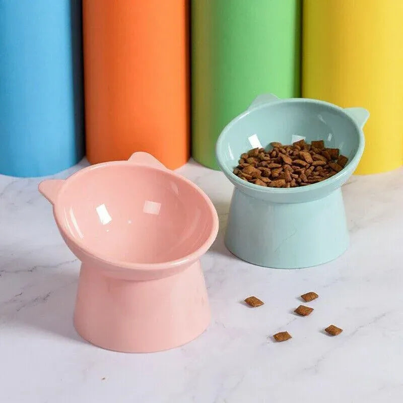 Elevated Pet Bowl Cat Dog Feeder Food Water High-Foot Anti Vomiting Tilted Bowl - Blue