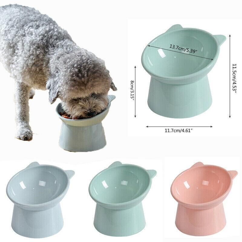 Elevated Pet Bowl Cat Dog Feeder Food Water High-Foot Anti Vomiting Tilted Bowl - Blue