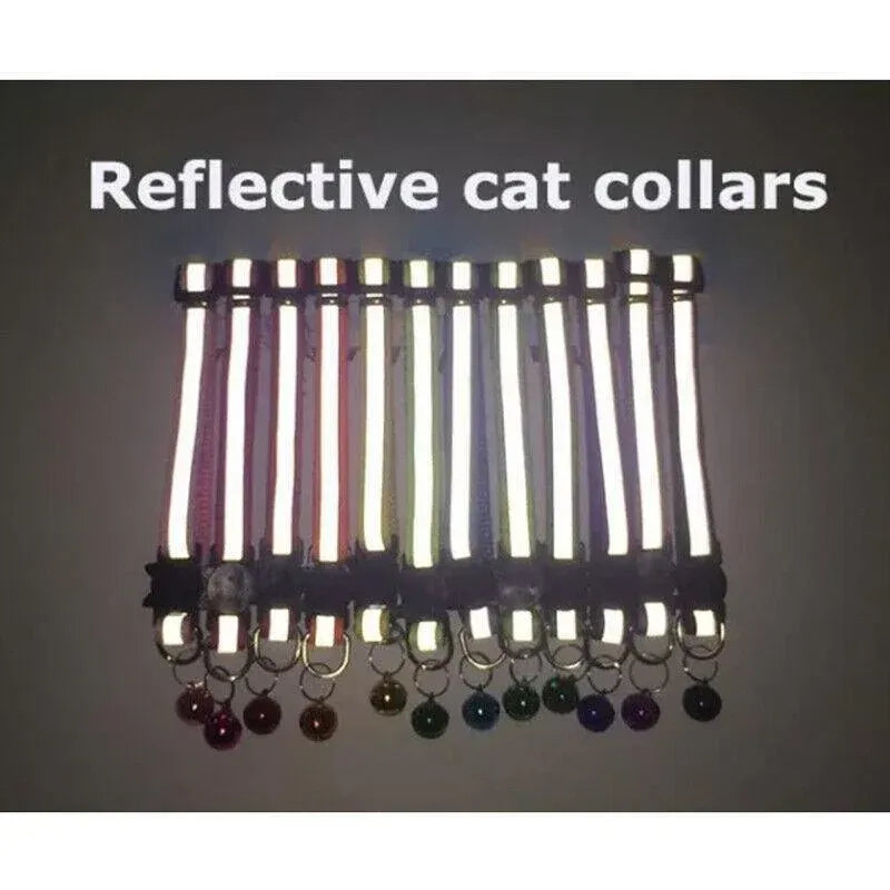 Reflective Cat Collar with Breakaway Buckle and Bell Adjustable for Small Pet Use - Shiny Green