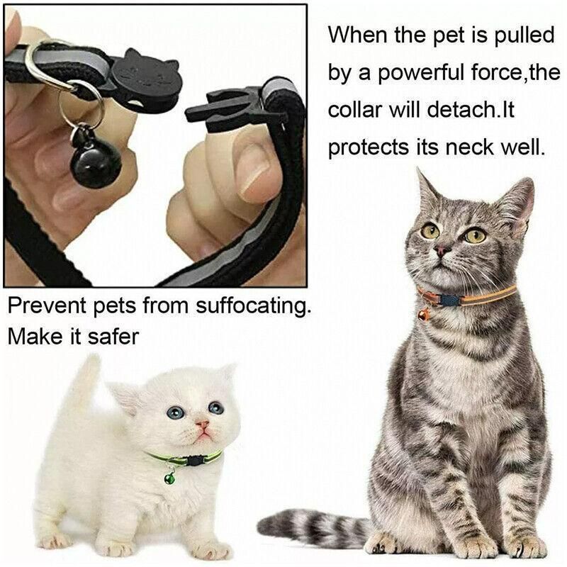 Reflective Cat Collar with Breakaway Buckle and Bell Adjustable for Small Pet Use - Black