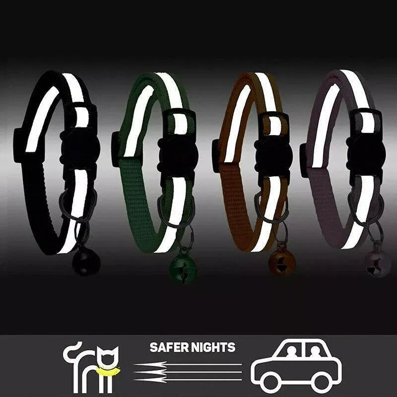 Reflective Cat Collar with Breakaway Buckle and Bell Adjustable for Small Pet Use - Black