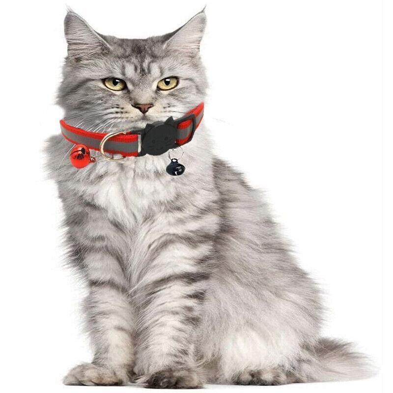 Reflective Cat Collar with Breakaway Buckle and Bell Adjustable for Small Pet Use - Rose Red