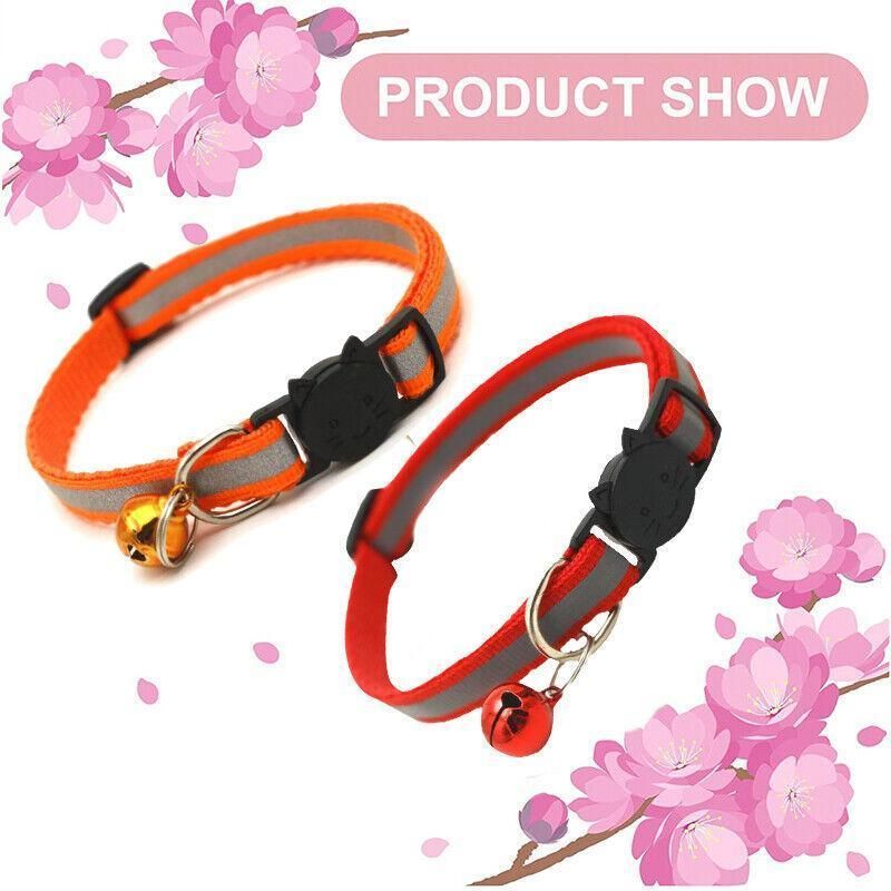 Reflective Cat Collar with Breakaway Buckle and Bell Adjustable for Small Pet Use - Rose Red