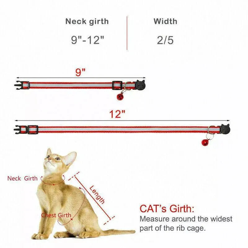 Reflective Cat Collar with Breakaway Buckle and Bell Adjustable for Small Pet Use - Rose Red