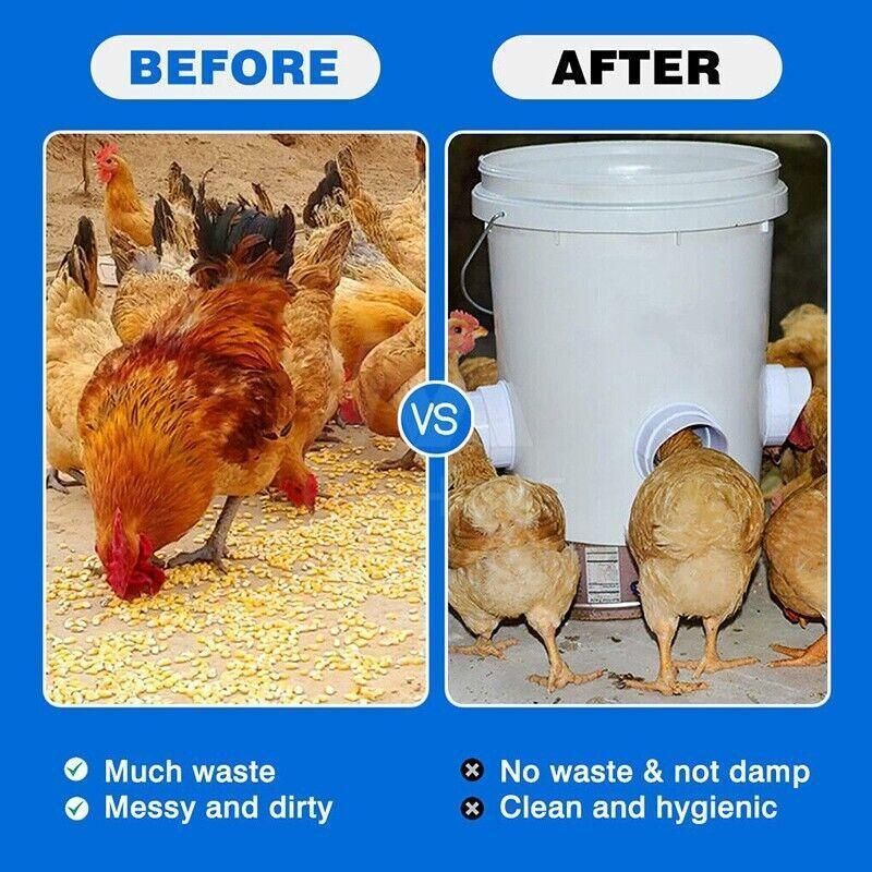 Poultry DIY Port PVC Gravity Fed Chicken Feeder for Hen Coop Farm Bucket Kit - 2 PCS Ports (No Hole Saw)