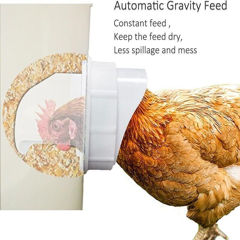 Poultry DIY Port PVC Gravity Fed Chicken Feeder for Hen Coop Farm Bucket Kit - 2 PCS Ports (No Hole Saw)