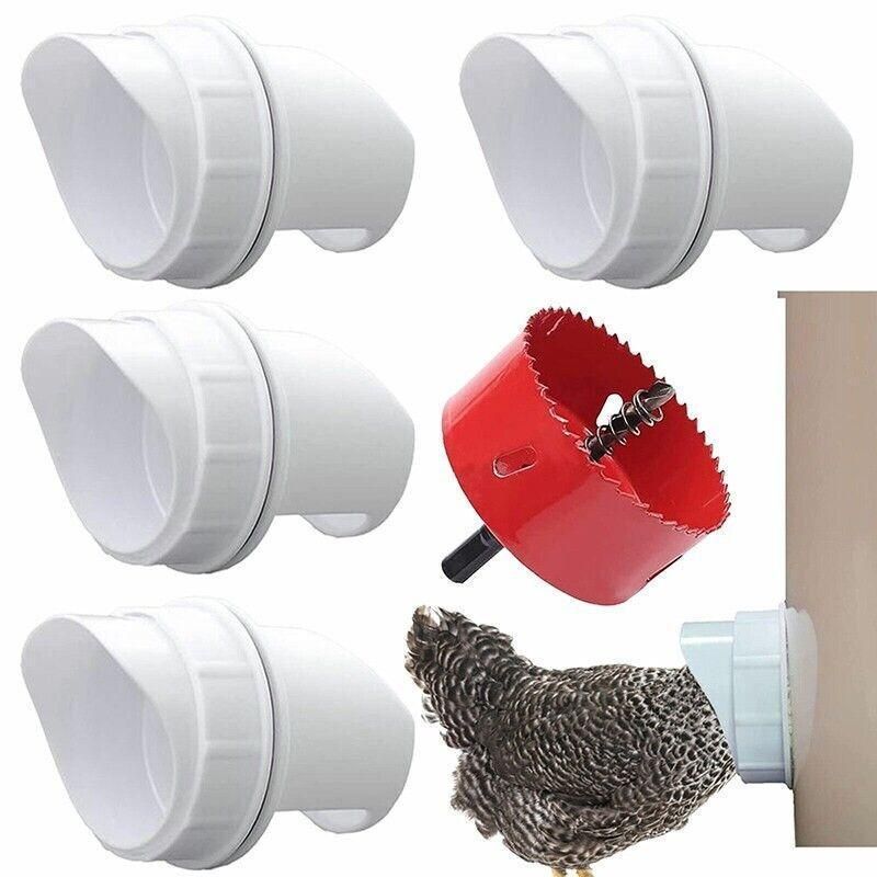 Poultry DIY Port PVC Gravity Fed Chicken Feeder for Hen Coop Farm Bucket Kit - 2 PCS Ports (No Hole Saw)