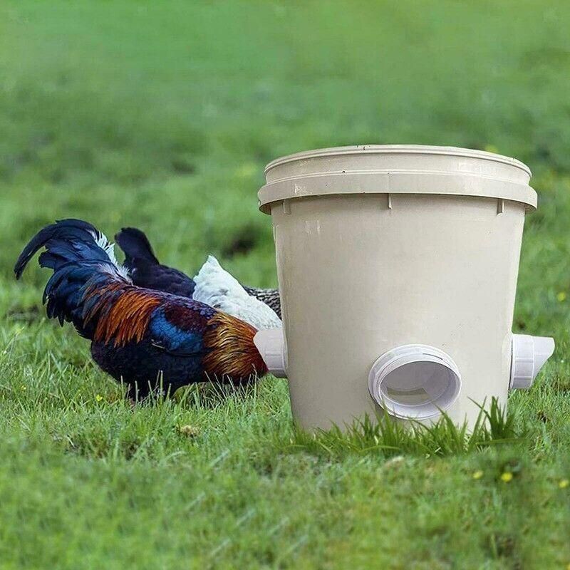 Poultry DIY Port PVC Gravity Fed Chicken Feeder for Hen Coop Farm Bucket Kit - 2 PCS Ports (No Hole Saw)