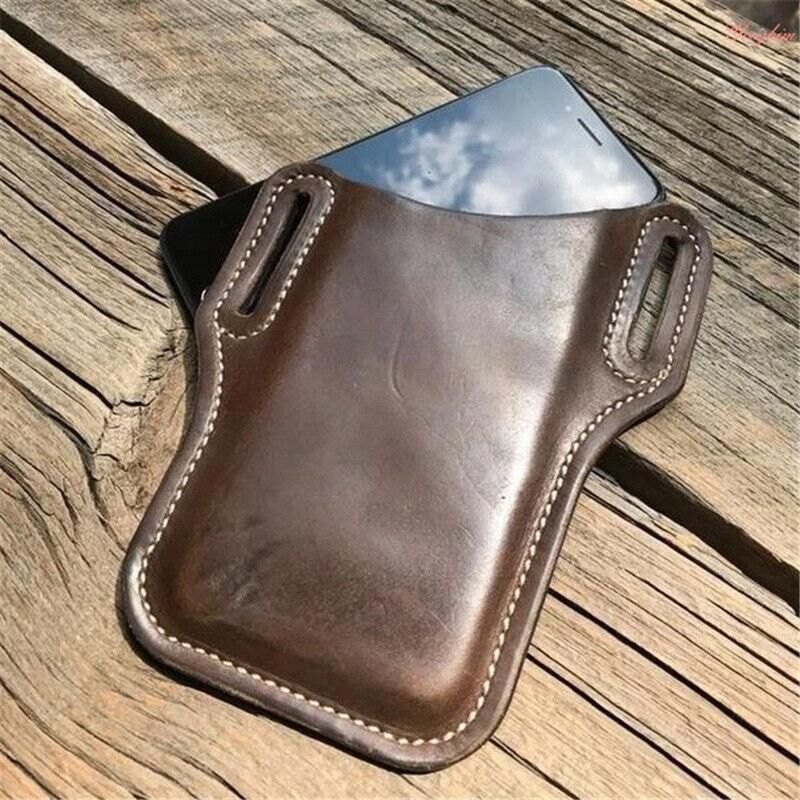Leather Phone Holster Pouch Belt Clip Loop Waist Bag Cover Case for Men - Black
