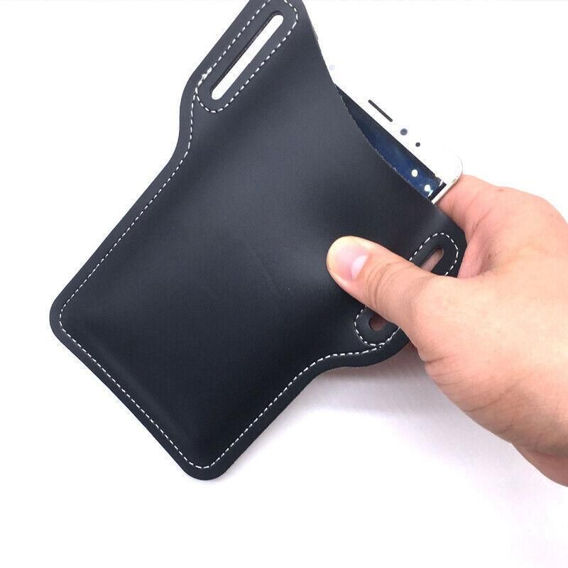 Leather Phone Holster Pouch Belt Clip Loop Waist Bag Cover Case for Men - Black