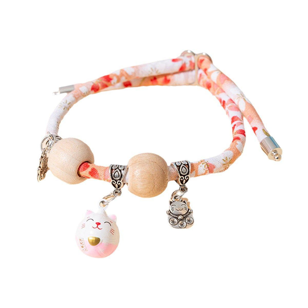 Camphor Wood Bead Collar with Bell Necklace for Cats and Dogs Pet Accessories - Pink-Longevity Lock